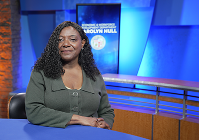 April 29, 2025: EWDD General Manager Carolyn Hull on the set of LA Currents, a regular feature show on LA Cityview 35